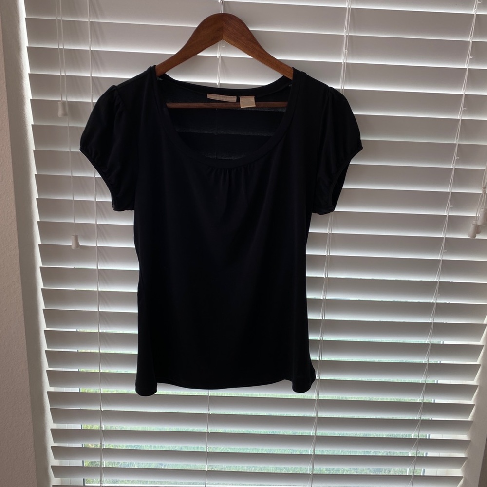 Black simple small puff short sleeve top cool polyester and spandex fabric